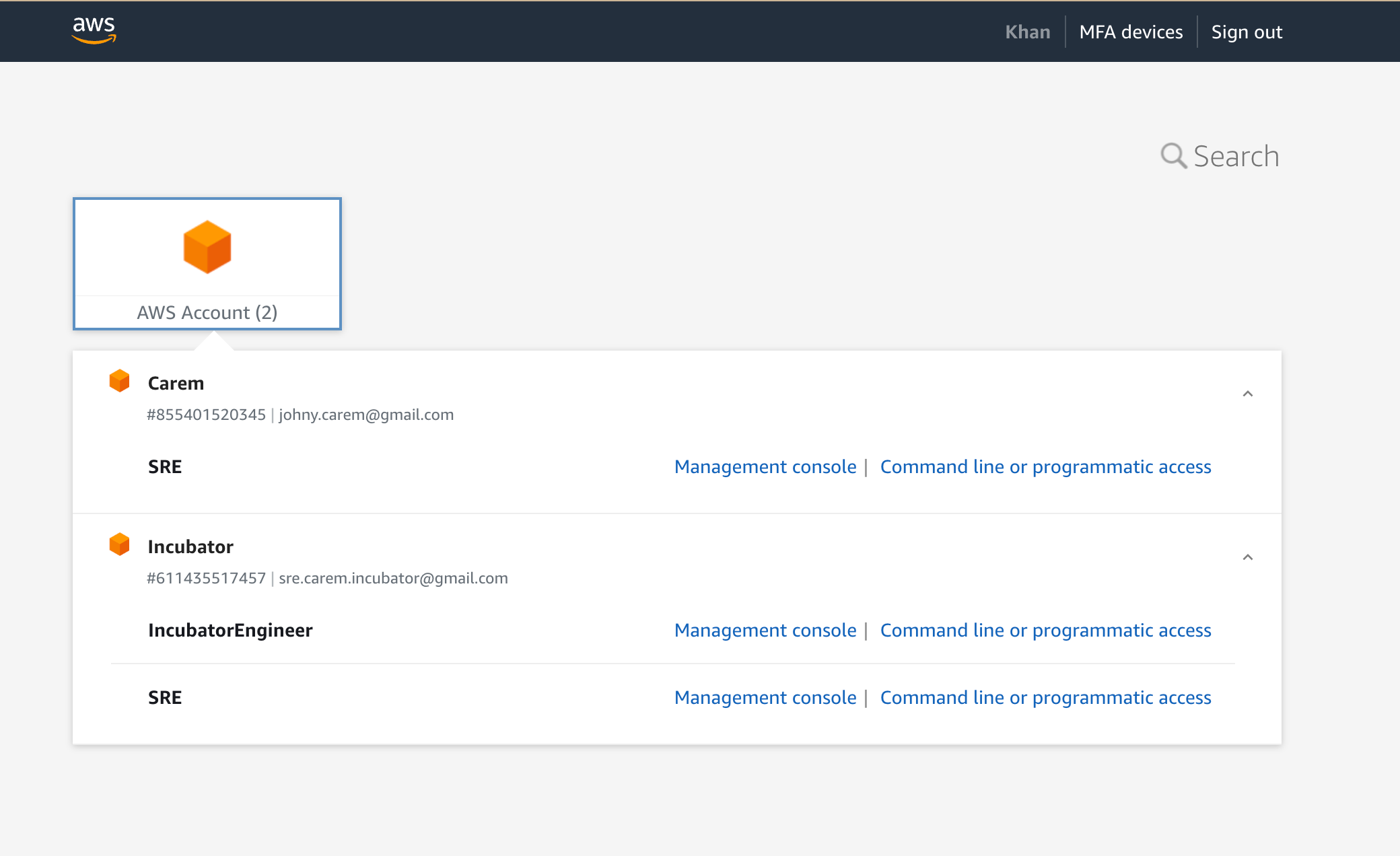 AWS SSO Console